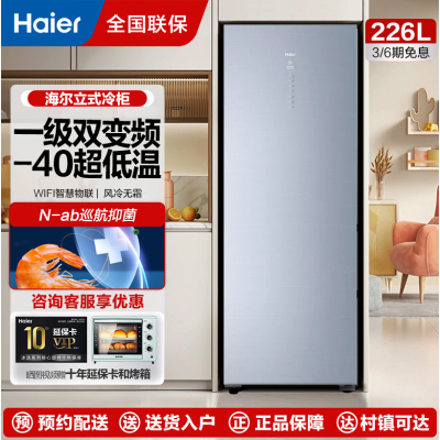 海尔(Haier)立式无霜冰柜一级能效电脑温控全温区冷藏冷冻保鲜-40度深冷速冻立式冷冻柜BD-226WEGLU1
