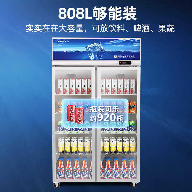 星星(XINGX)LSC-818Y 800升大容量双门冷藏展示柜 商用冰箱保鲜冷藏冰柜 玻璃门立式饮料柜高清大图