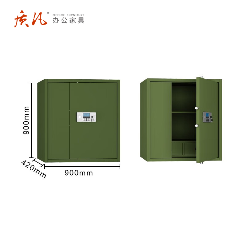 质凡 军绿色保密柜/分双节上电子锁 /ZF-BMG012/900*420*900mm高清大图