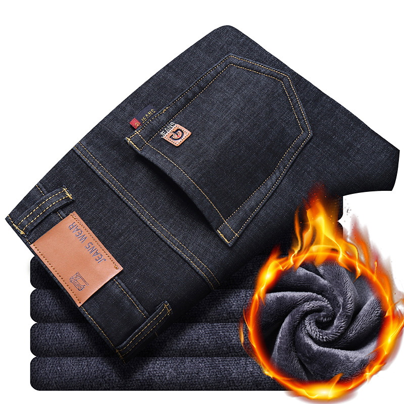 北方青年裤子高端加绒牛仔裤男春秋弹力柔软常规男款牛仔裤_211高清大图