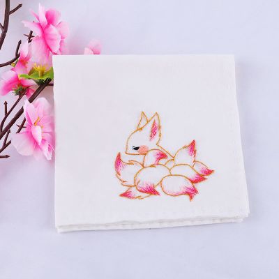 九尾狐[白色] [材料包 绣绷 印花布] 刺绣diy手工自绣礼物古风手帕