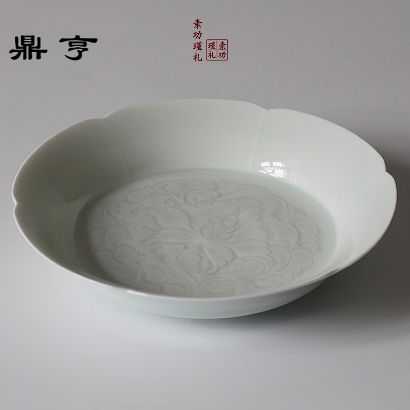 鼎亨景德镇仿古手工刻宋影青陶瓷果盘复古餐盘手工仿古茶盘壶承