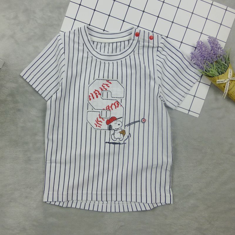 史努比(SNOOPY)童装男童深蓝色短袖t恤纯棉中小童半袖休闲上衣儿童条纹体恤薄款宝宝夏装潮90-140cm