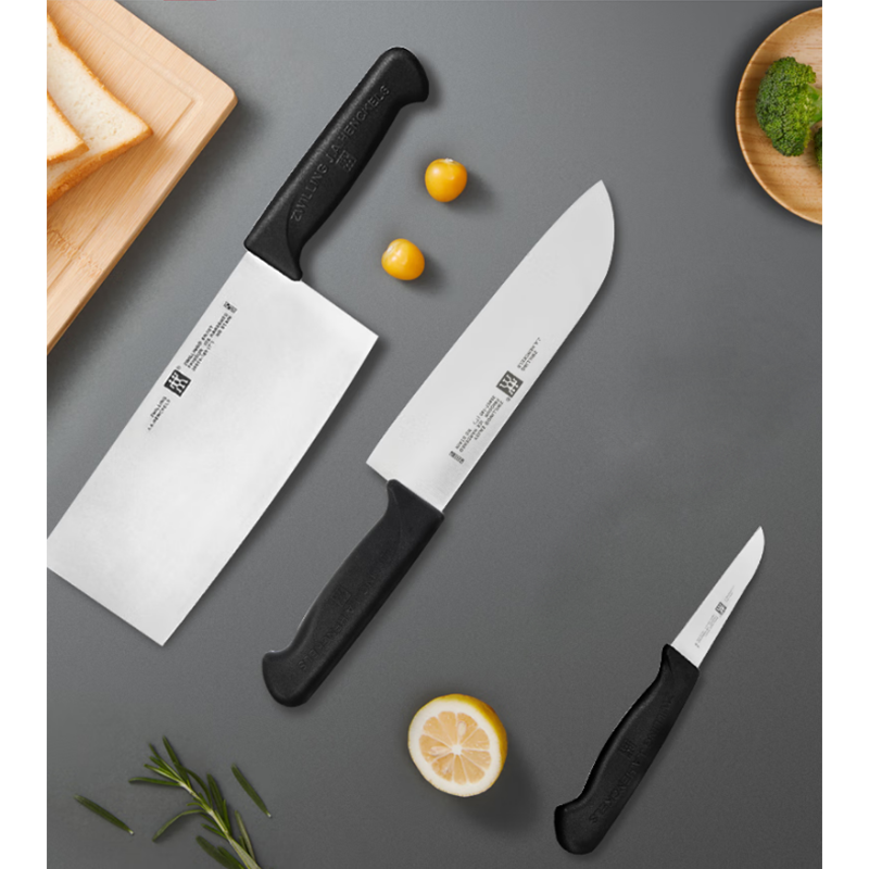 双立人 中片刀,多用刀,蔬菜刀、桦木插刀架4件套