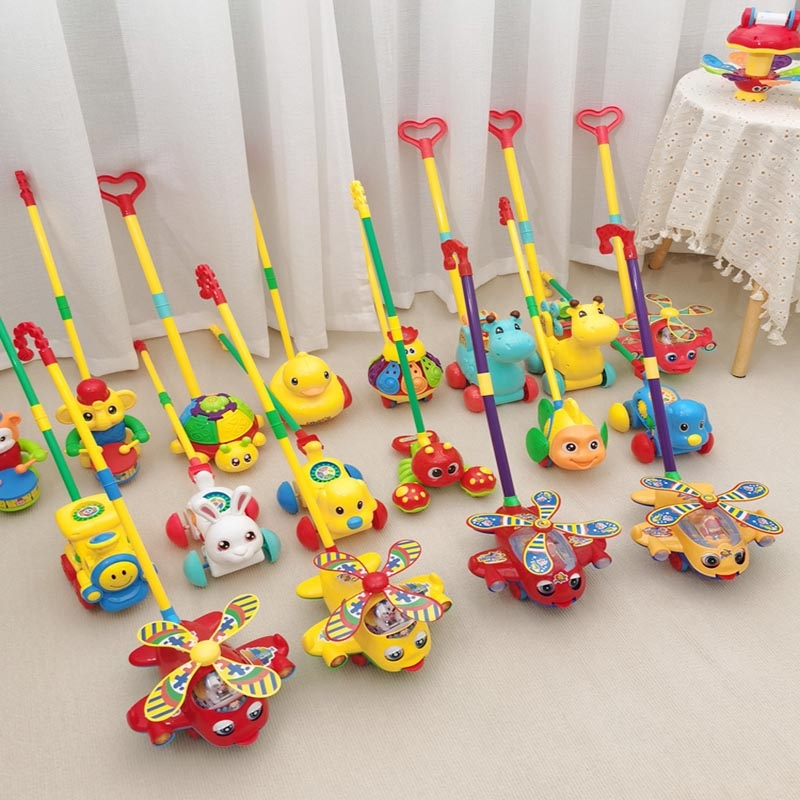 智扣儿童学步手推飞机玩具推推乐12岁3岁学步车单杆响铃推车婴儿玩具