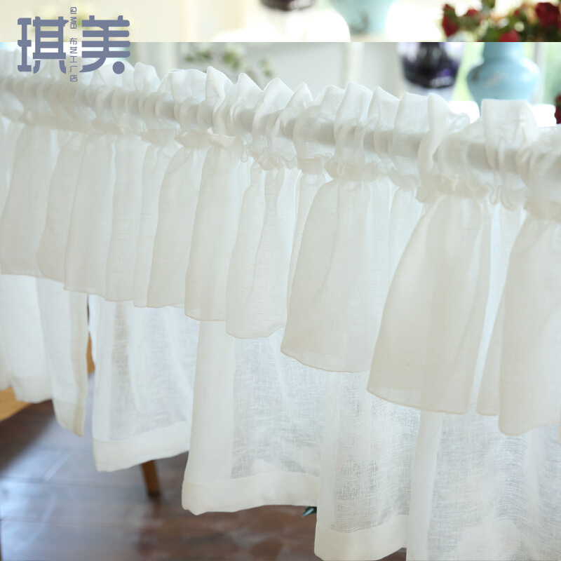 小清新成品咖啡帘半帘纱卧室帘穿杆窗帘厨房纱帘橱柜短帘白色