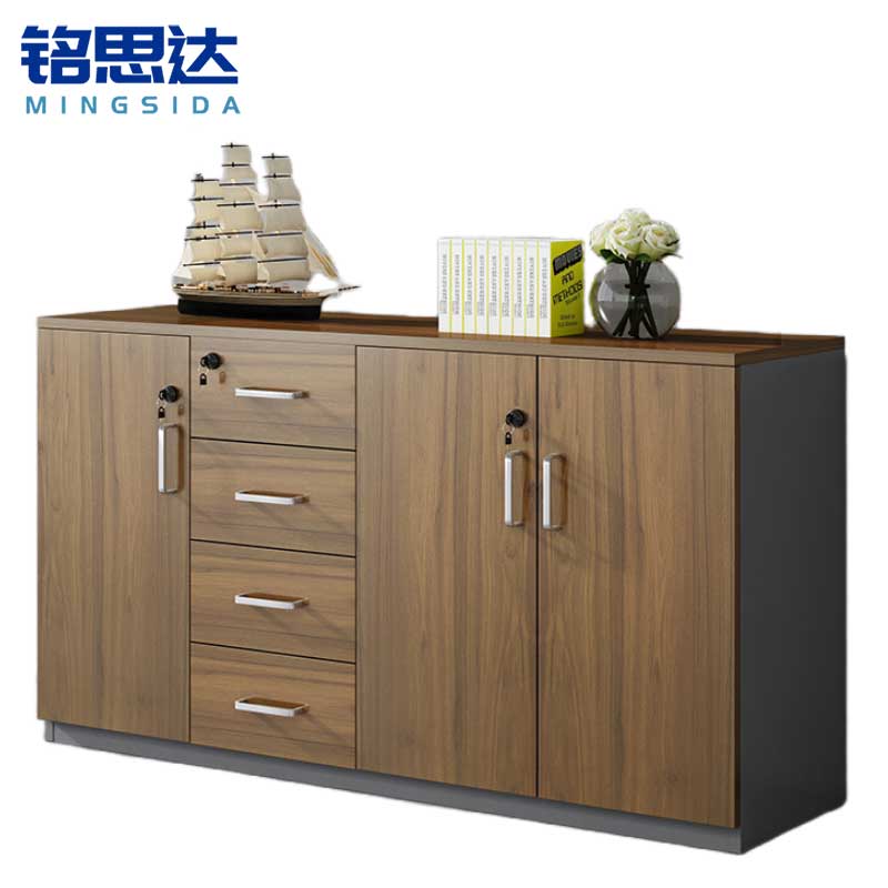 铭思达矮柜胡桃色三门四抽台高清大图