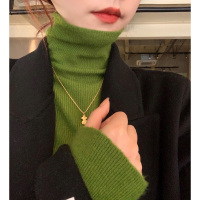 SUNTEK秋冬新款牛油果绿堆堆高领加厚打底毛衣女内搭针织衫洋气百搭上衣毛衣