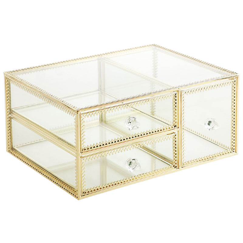 梳妆台玻璃化妆品收纳盒 桌面口红护肤品透明整理盒置物架