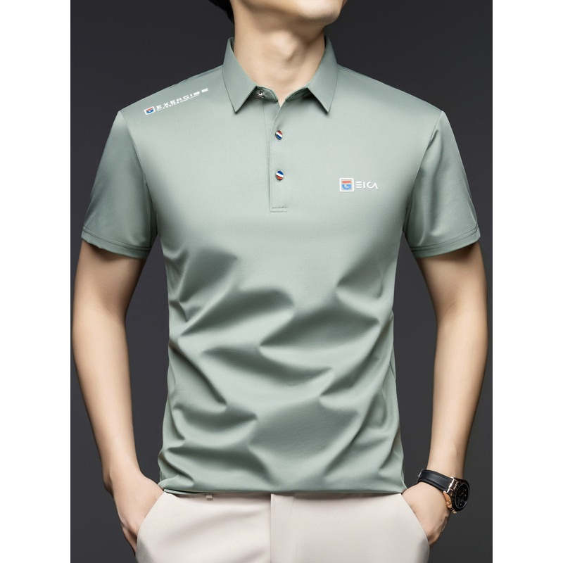 短袖T恤男士夏季商务休闲polo衫弹力清爽透气有领上衣含蚕丝亚麻