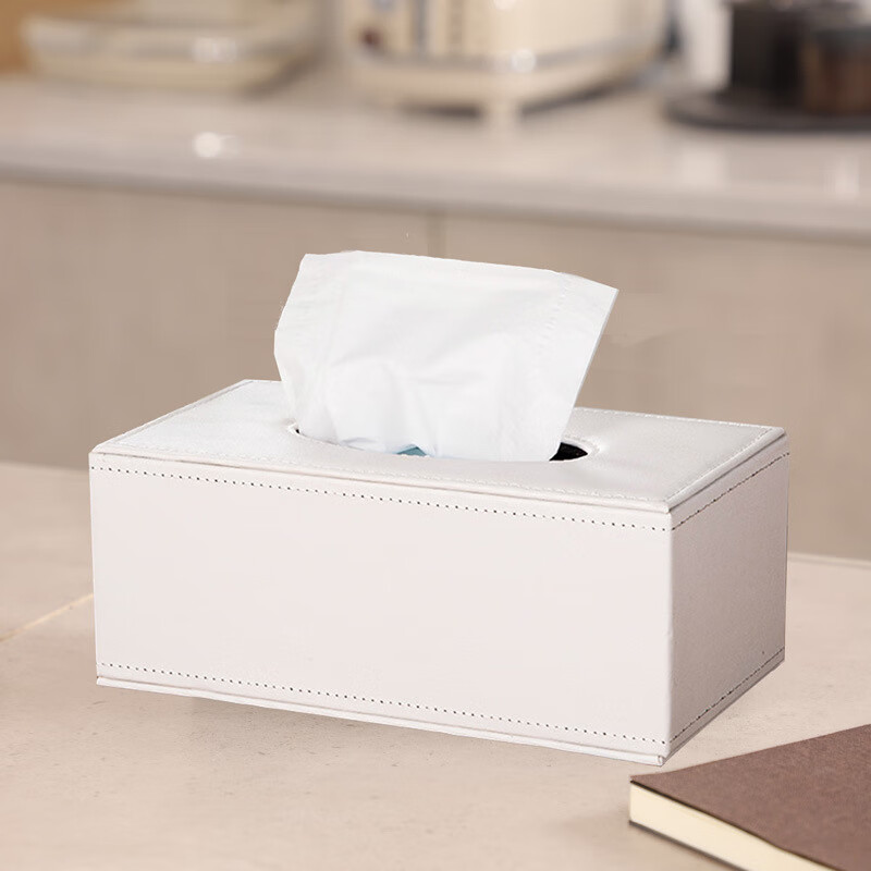 谋福 皮革纸巾盒 餐巾抽纸盒【白色羊皮纹(中号)】*/个
