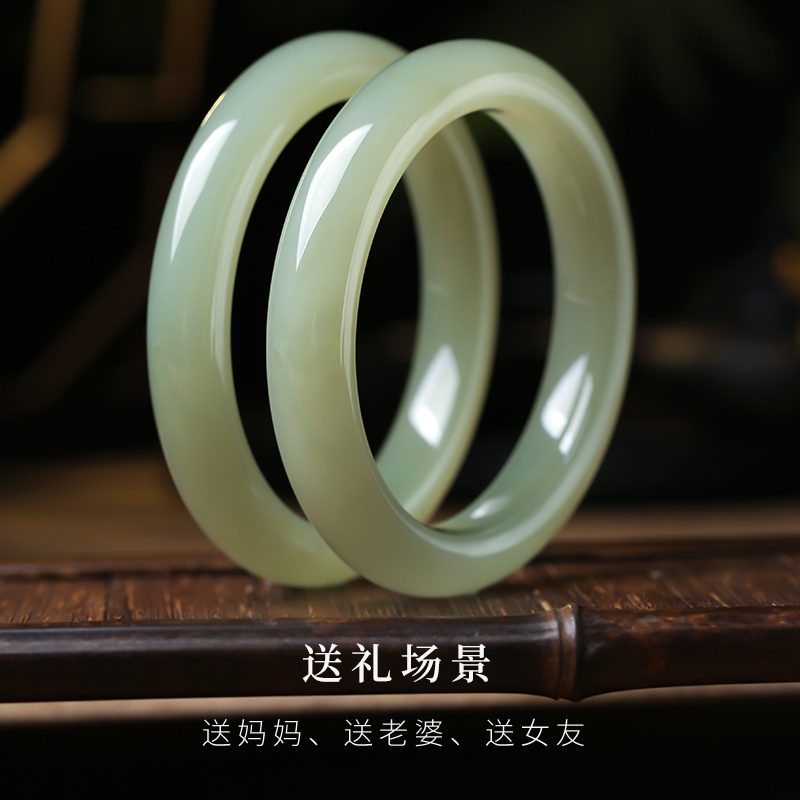 和田玉手镯 女款浅青玉镯子多口径可选送女友送妈妈 附送证书