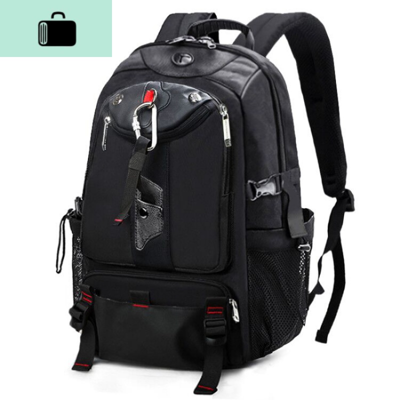 背包男韩版时尚潮流高中大学生书包电脑出差旅行旅游大容量双肩包NEW LAKE 285大号双接口黑色配胸包高清大图