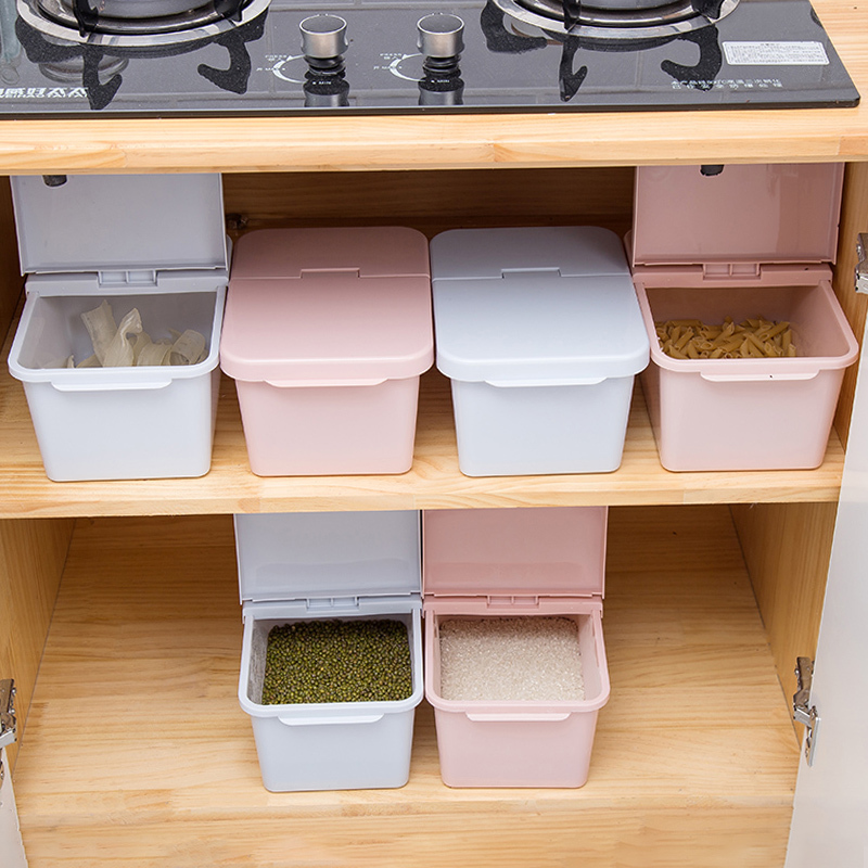 家用防潮储米箱塑料防虫面粉桶厨房大号米缸米桶带盖米面收纳箱子灰蓝