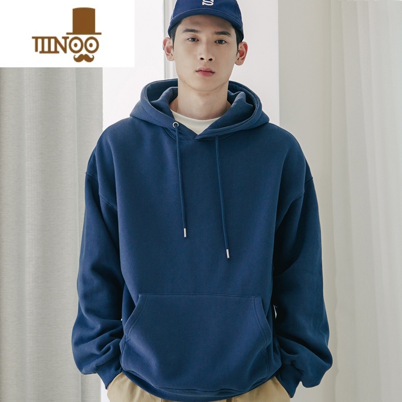 YANXU纯色连帽套头卫衣男潮牌百搭宽松上衣帽衫情侣加绒加厚外套高清大图
