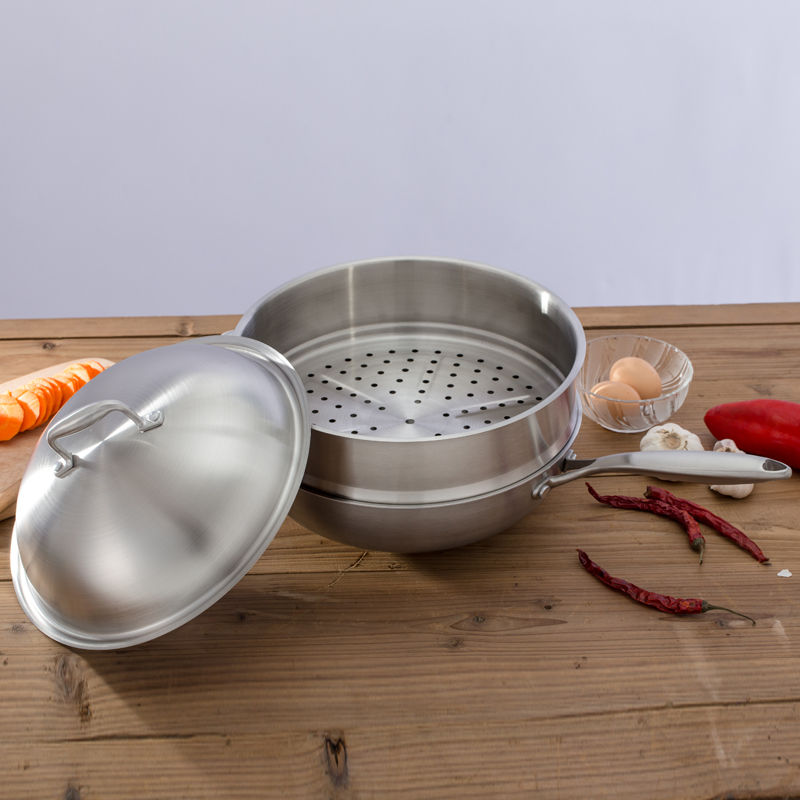 无油烟不粘锅304不锈钢炒锅无油烟炒菜锅无涂层不粘锅电磁炉通用|32CM不锈钢炒锅+侧耳+不锈钢锅盖
