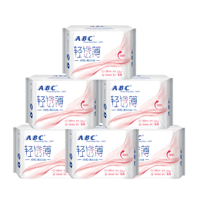 ABC卫生巾夜用 轻透薄棉柔280mm*8片*6包