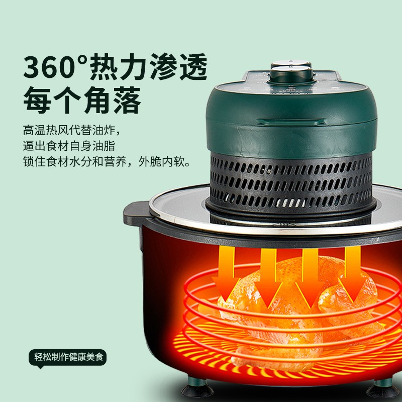 利仁(Liven)可视空气炸锅双旋钮控温控时间家用5L大容量莫兰迪绿色 LPKZ-BP03(XY) 货期5-7天