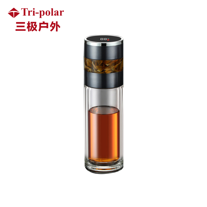 三极户外(Tri-polar) TP3623 智能双层玻璃杯茶水分离显温水杯泡茶玻璃杯礼品福利水杯