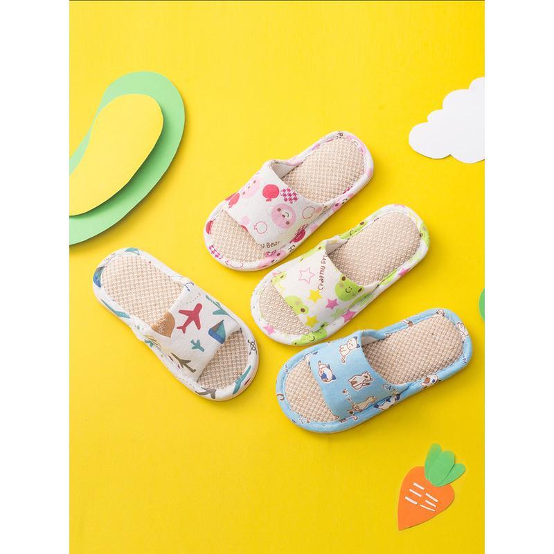 新款防滑棉加厚儿童春秋冬亚麻拖鞋亲子家居小男孩宝宝女孩棉拖鞋