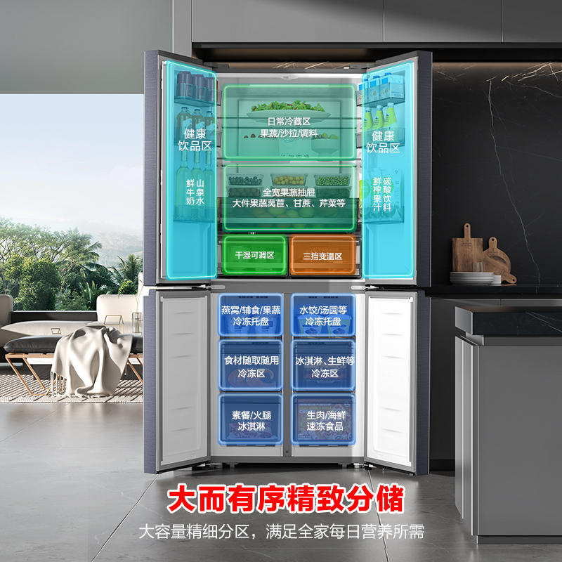 [526十字款]容声516L双净双系统十字双开四门家用无霜嵌入冰箱BCD-516WD1FPA双净灰