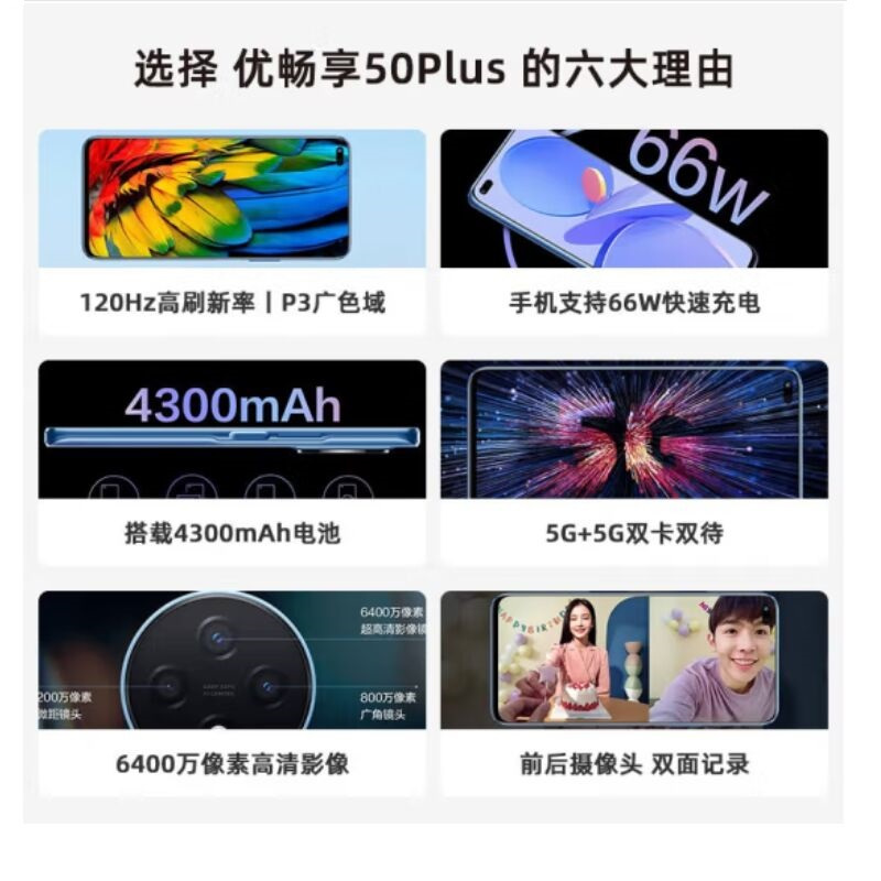 华为智选 优畅享50 Plus 8GB+128GB 海雾蓝 5G全网通 120Hz高刷 智能手机