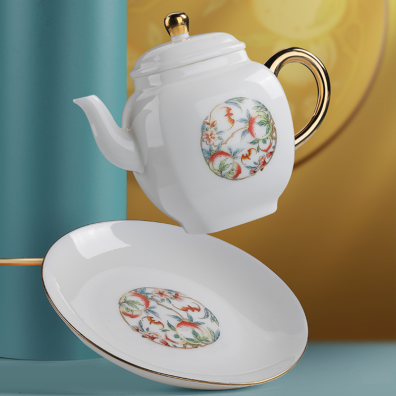苏氏陶瓷(SUSHI CERAMICS)功夫茶具套装国潮五福捧寿手绘描金文创礼品茶壶款礼盒套装高清大图