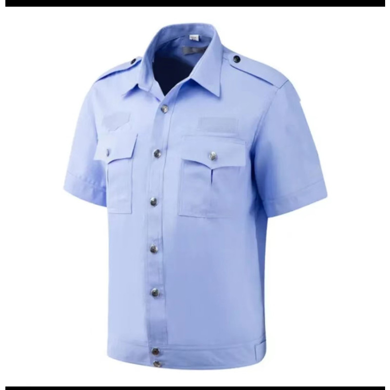巡逻单位工装春夏季保安门卫执勤衬衣蓝色衬衫交织绸短袖物业衣服公务