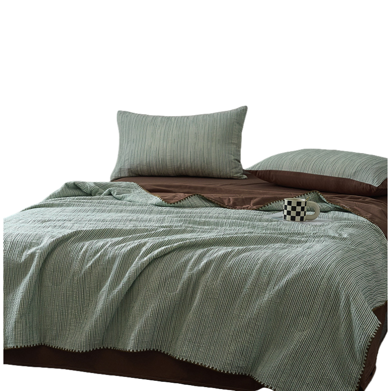 铭思沃双人夏被200*230cm条 绿条纹高清大图
