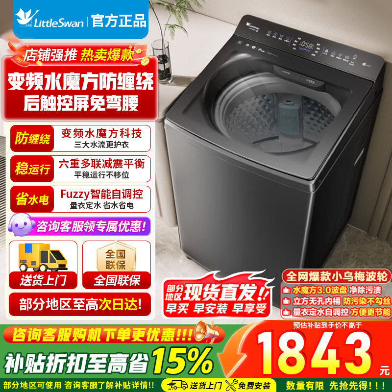 小天鹅小乌梅轻奢版波轮洗衣机全自动家用 10公斤变频电机水魔方防缠绕纳米银离子除菌TB10VE20D