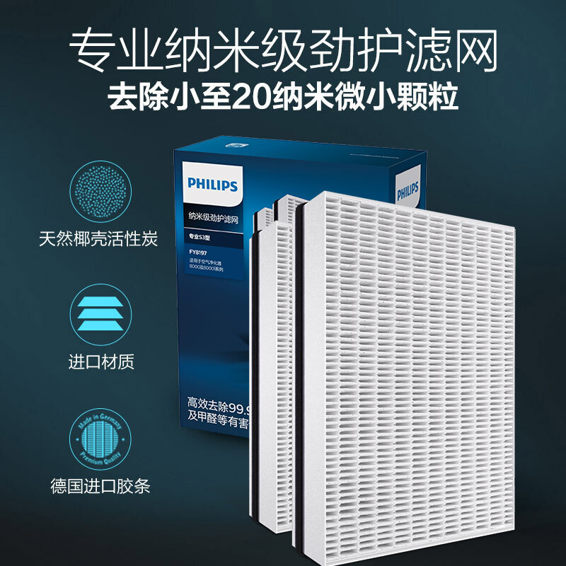 飞利浦(Philips)纳米级滤网杀菌 FY8197/00 专业S3型 适用于飞利浦空气净化器AC8612 AC8622