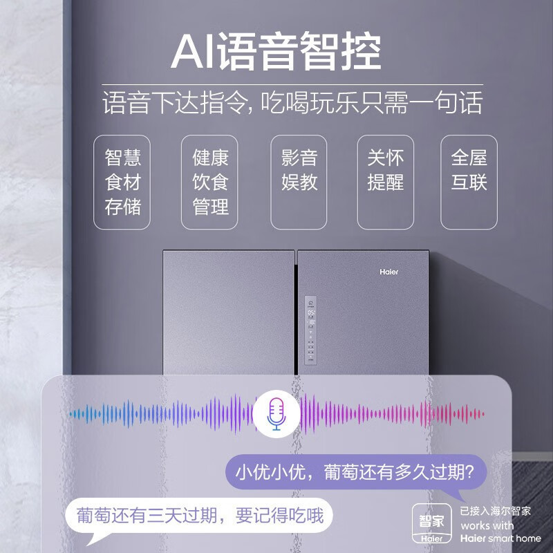 海尔(Haier)BCD-656WGHTDV9N9U1 656升智享系列双变频十字双开门四开门家用电冰箱一级能效无霜