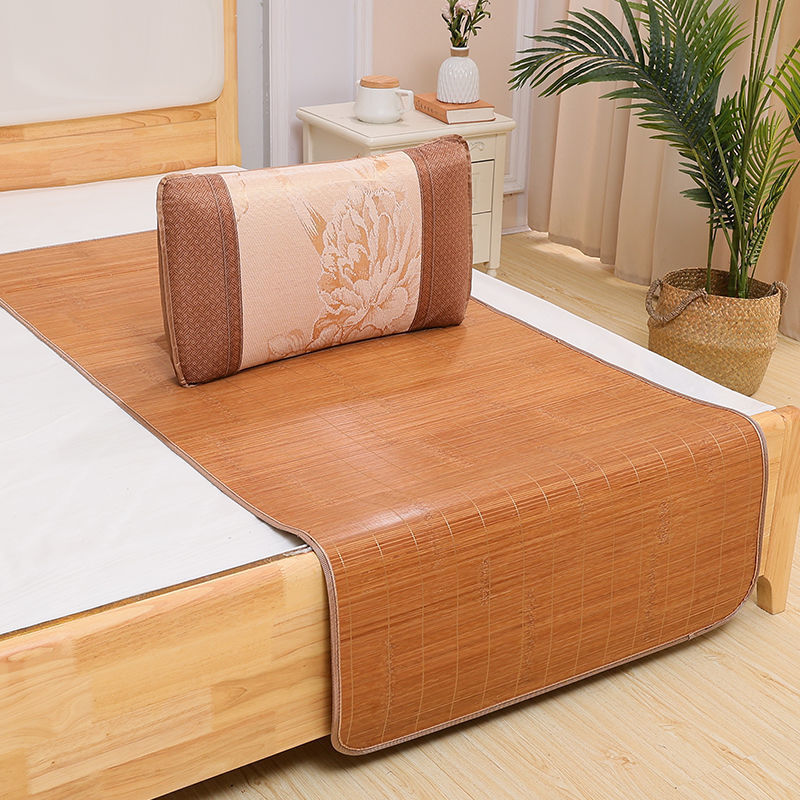 凉席竹席1.5家用席子可折叠学生宿舍双面冰丝席0.6米草席1.8m床席 【竹制-碳化亲肤条席】送枕套 折叠款-宽x长0.9x1.9米