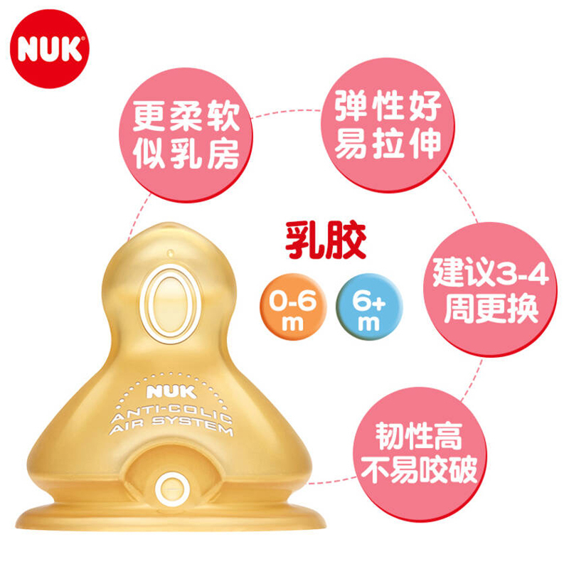 特惠清仓 NUK宽口乳胶奶嘴(小园孔,适合0-6个月婴儿用)