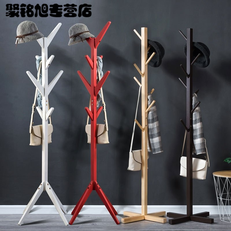 简易实木质衣帽架落地式卧室挂衣架子客厅家用收纳架置物架通用简约现代住宅家具架类衣帽架
