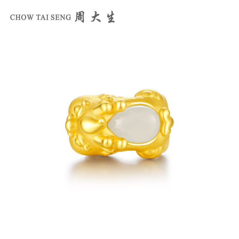 周大生金镶玉貔貅转运珠足金正品和田玉黄金男女皮丘石榴石手链