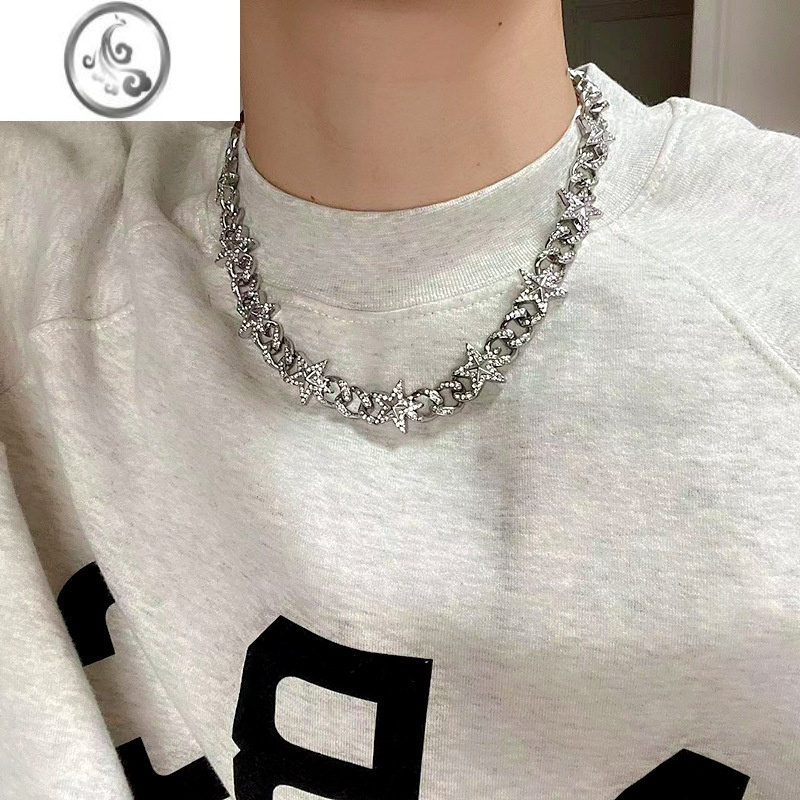 JiMi欧美镶钻古巴链子项链男女潮牌小众嘻哈夸张不掉色高街锁骨链配饰