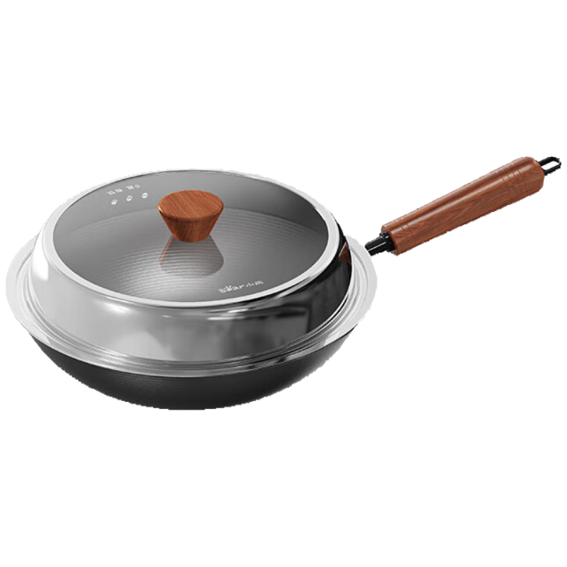 小熊炒锅铁锅家用炒菜炒菜锅电磁炉锅锅具 【30cm】CP-JG039-P01