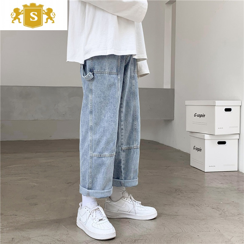 Suntek男士牛仔裤suntek网红直筒牛仔裤男宽松直筒韩版潮流日系浅色阔脚裤帅气休闲九分裤牛仔裤 价格图片品牌报价 苏宁易购杰伦男装专营店