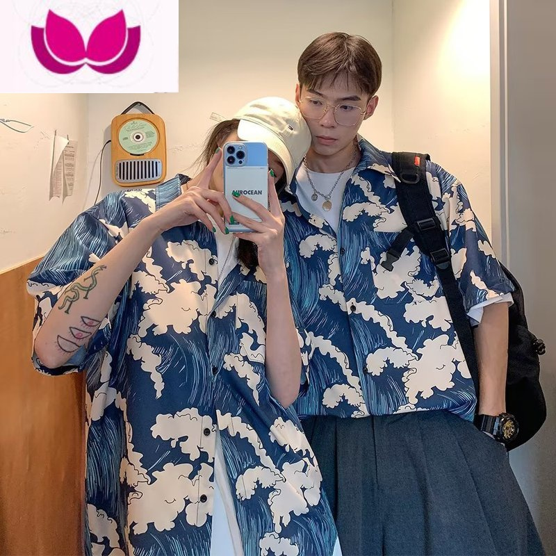 七斓夏威夷复古大码花衬衫短袖夏季胖子外套男士宽松沙滩衬衣度假上衣