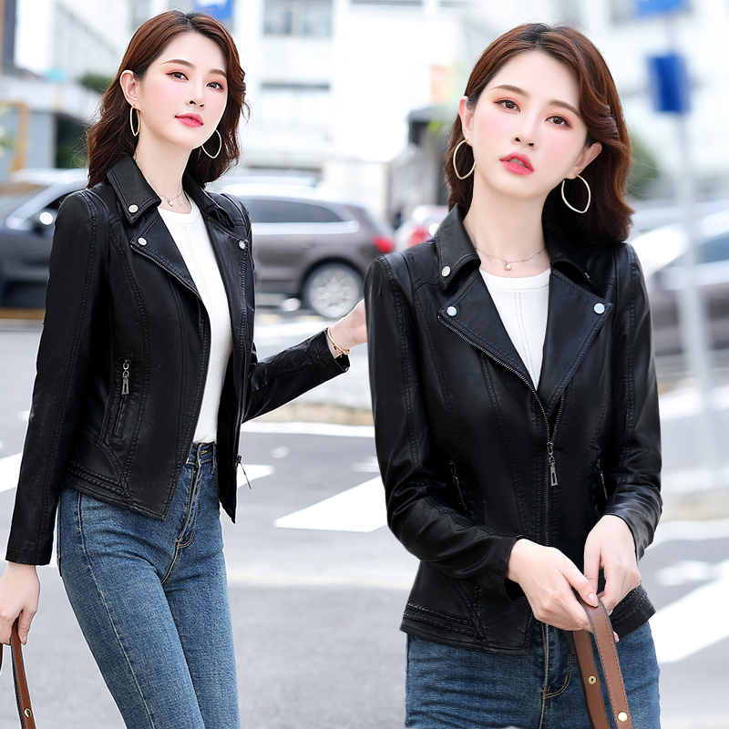 免费试穿 真皮皮衣女短款绵羊皮2024春秋装新款皮夹克矮个子韩版修身小外套潮冬装新款机车复古短上衣多款皮衣小外套 8098黑色 4XL
