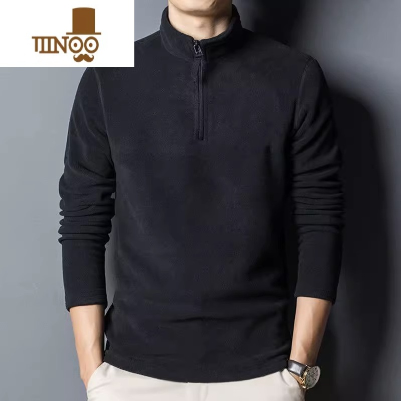 YANXU男士卫衣抓绒衣长袖立领半拉链半高领双面绒打底衫 2XL 黑色
