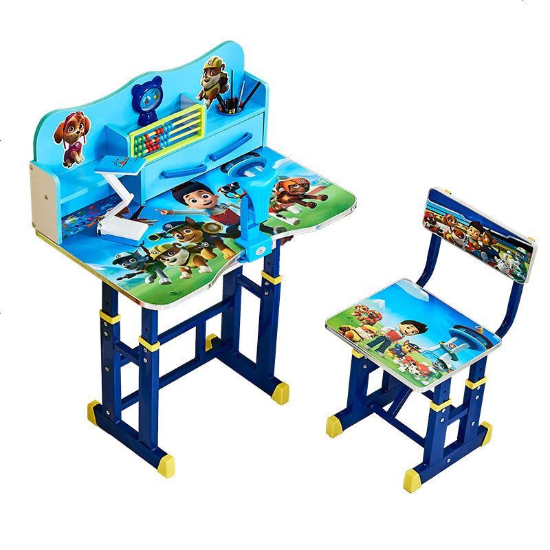 运输破损包补发儿童学习桌椅佩奇熊出没汪汪队床边练写字读书桌 带矫正器 X款式全图版-汪汪队-蓝色图片