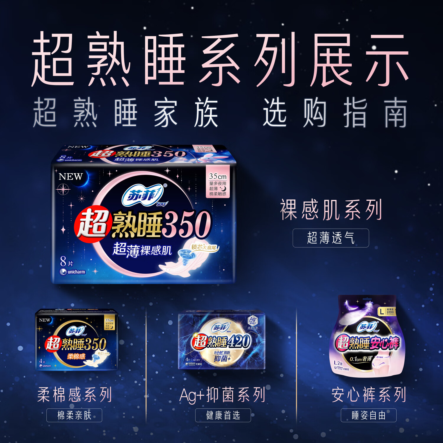苏菲 超熟睡超薄裸感肌夜用卫生巾 350mm*8片 加大尾扇防渗漏高清大图