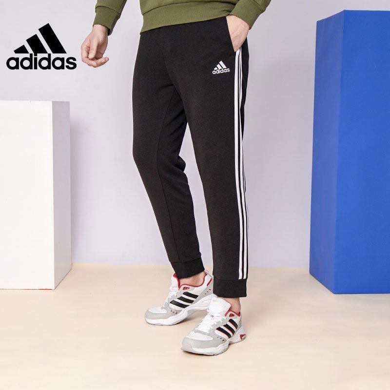 adidas Essentials French Terry Tapered-Cuff 3-Stripes Pants - Black |  adidas US