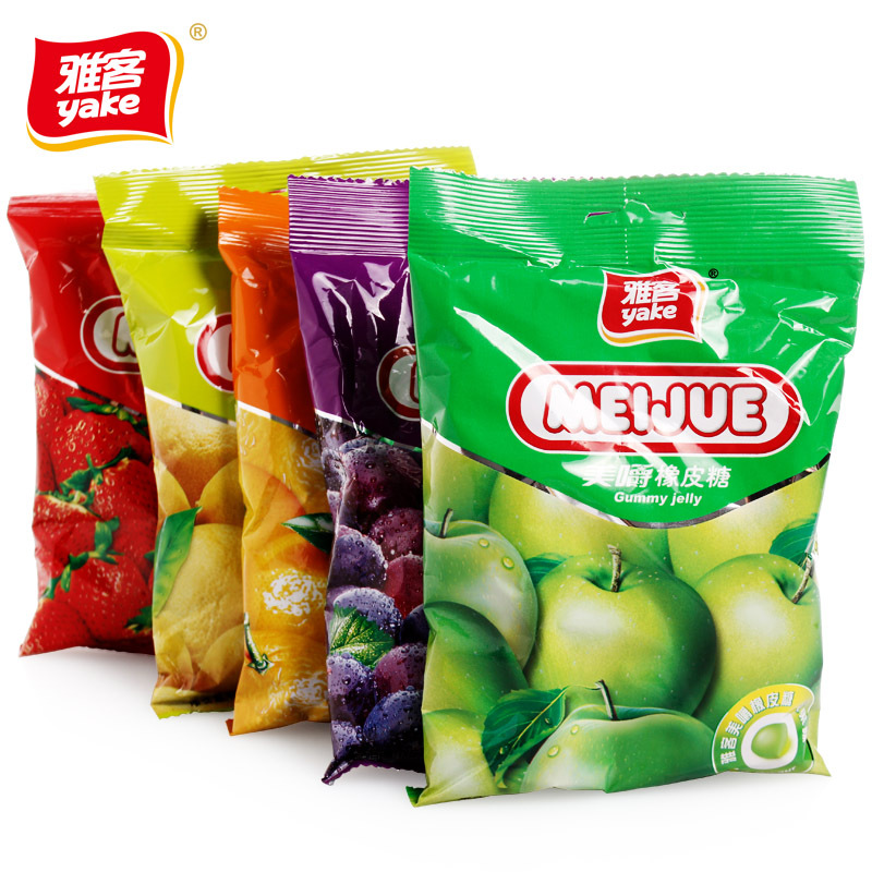 雅客美嚼橡皮糖100g*5袋葡萄味果汁软糖果儿童散装零食qq糖约100颗