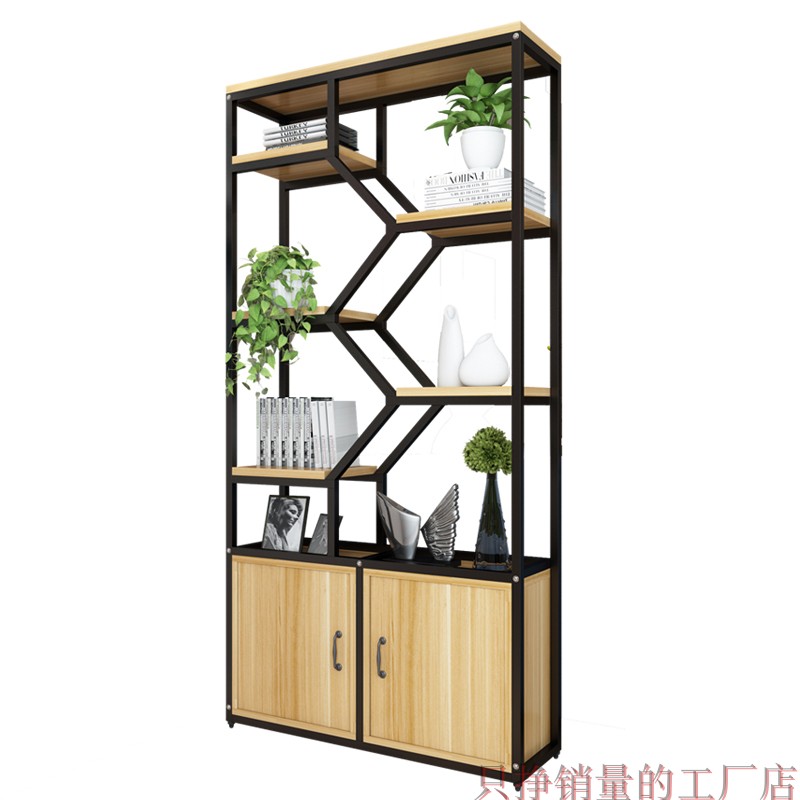 钢木展示架储物柜简约现代隔断墙装饰置物陈列柜餐厅办公室隔断柜高清大图