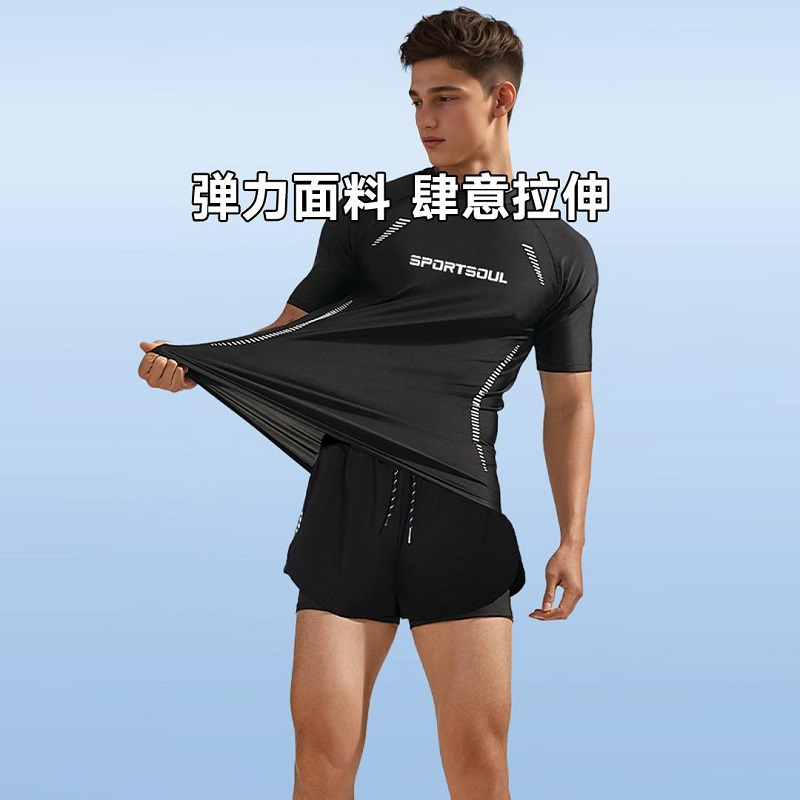 Sportsoul 男士 黑色双层泳裤 3XL