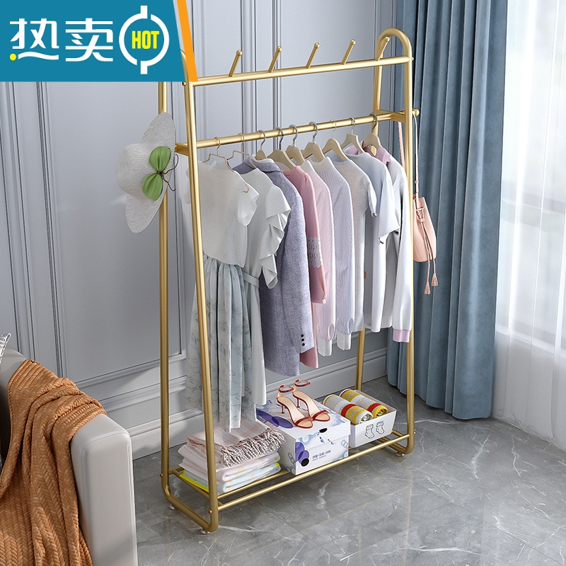 敬平室内落地挂衣架北欧衣帽架卧室置地多功能收纳家用单杆式晾衣架子 衣帽架G款100长-白色高清大图