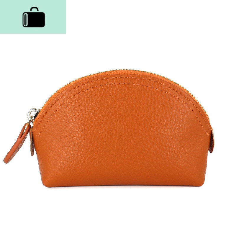 日韩范头层牛皮迷你贝壳零钱包拉链真皮硬币包卡包收纳包小钱包女NEWLAKE 橙色